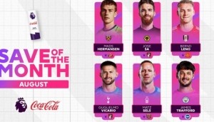 中超-英超8月最佳扑救候选：莱诺封库尼亚单刀&amp;特拉福德捞出范赫克射门